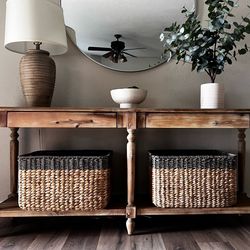 World Market Everett Long Wood Foyer Table in Weathered Pine. Read the entire description!