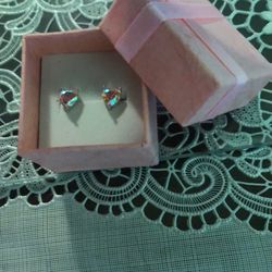 Heart Rainbow Cubic Zirconium Fine Silver Plated Earrings