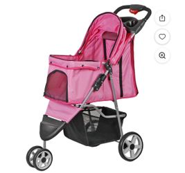 Three Wheels Pet Stroller, 360 Rotation, Folding Convertible Design, Pink