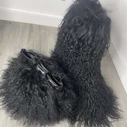 Black Real Fur Boots Size 6-12