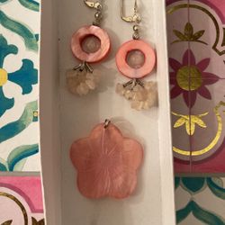 Mother Pearl And Rose Quartz Earrings 