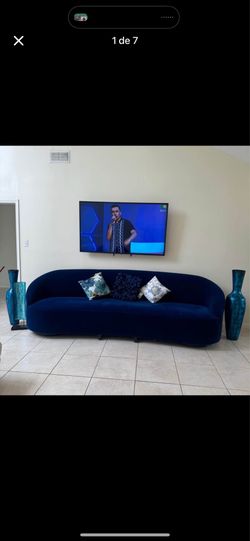 Emigrant blue couch 110 inch 37”x36”