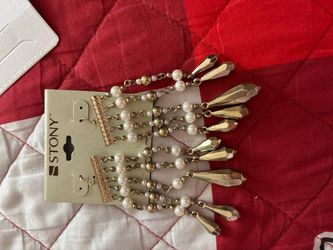 Stony Gold-Tone Pearl Bead Drop Earrings