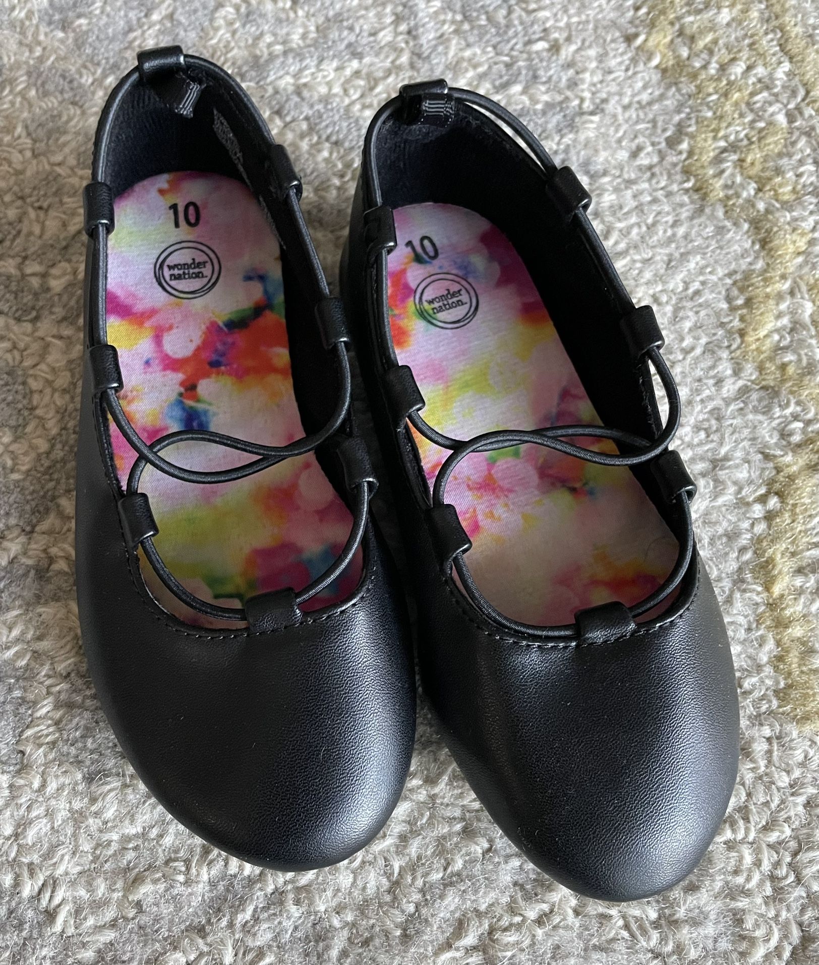 Wonder Nation Toddler Girl Flats Dress Shoes Size 10 Black