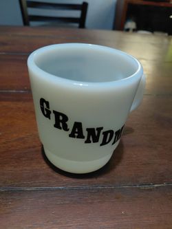 Vtg Milk Glass Grandma Mug