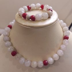 NATURAL WHITE SMOKEY QUARTZ STONE NECKLACE & BRACELET SET ( NECKLACE CAN BE LONGER WITH CHAIN ⛓️ )  