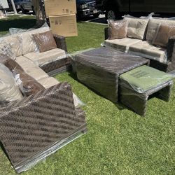 Beige Outdoor Patio Furniture Set Sunbrella