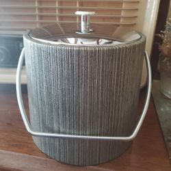 Vintage 1960's  / 1970's Ice Bucket Cylindrical Body Wrapped Faux Wood Grain Vinyl