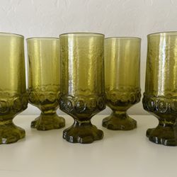 Vintage Tiffin Franciscan Madeira Heavy Footed Green Iced Tea Glass/Goblet- she GLOWS