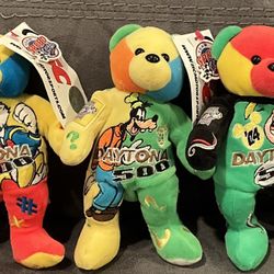 2004 NASCAR Daytona 500 Disney Team Speed Beanie Bears 5 Piece Set NWT