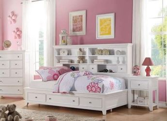 WHITE FINISH COTTAGE STYLE TWIN SIZE DAY BED BOOKCASE STORAGE