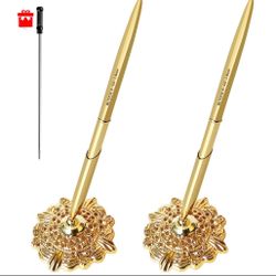 RUTICH Hollow Round Pen Holder Signing Pen Set For Wedding Bridal Engagement Valentine's Day Favors,Golden 2 Pcs…