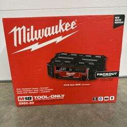 Milwaukee M18 Lithium-Ion Cordless PACKOUT Radio/Speaker with Built-In Charger The Milwaukee M18 PACKOUT Radio + Charger is the ULTIMATE JOBSITE SOUND