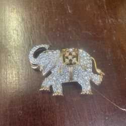 Vintage Crystal Rhinestone Elephant Pin Brooch 