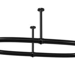 SATOH Oval Shower Curtain Rod for Bathroom Ceiling Mounted Low Carbon Steel Shower Curtain Rail for Clawfoot Tub Black Curtain Rod with Adjustable Cei