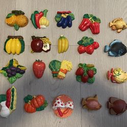 Vintage Fruit & Veggie Fridge Magnets Fish Lot Of 20