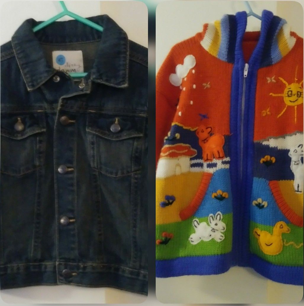Old Navy Denim Jean Jacket & Knit Sweater 4-5T