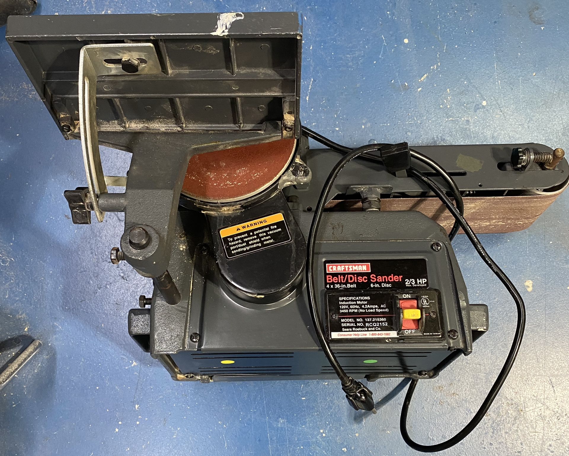 Craftsman 4”x36” Belt 6” Disc Belt Sander Model No.137.215360 2/3 HP