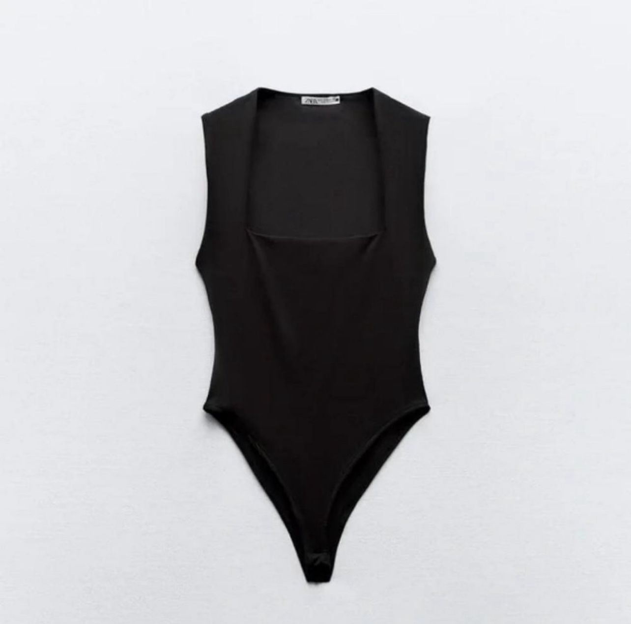 ZARA SQUARE NECK POLYAMIDE BODYSUIT, Black, Size S