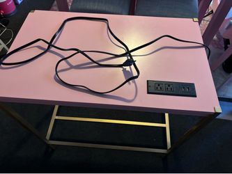 Pink Writing Desk With Outlets And USB Ports
