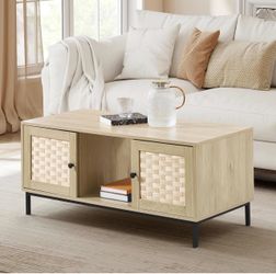 42” wood coffee table with storage and 2 sliding doors 100% brand new in box