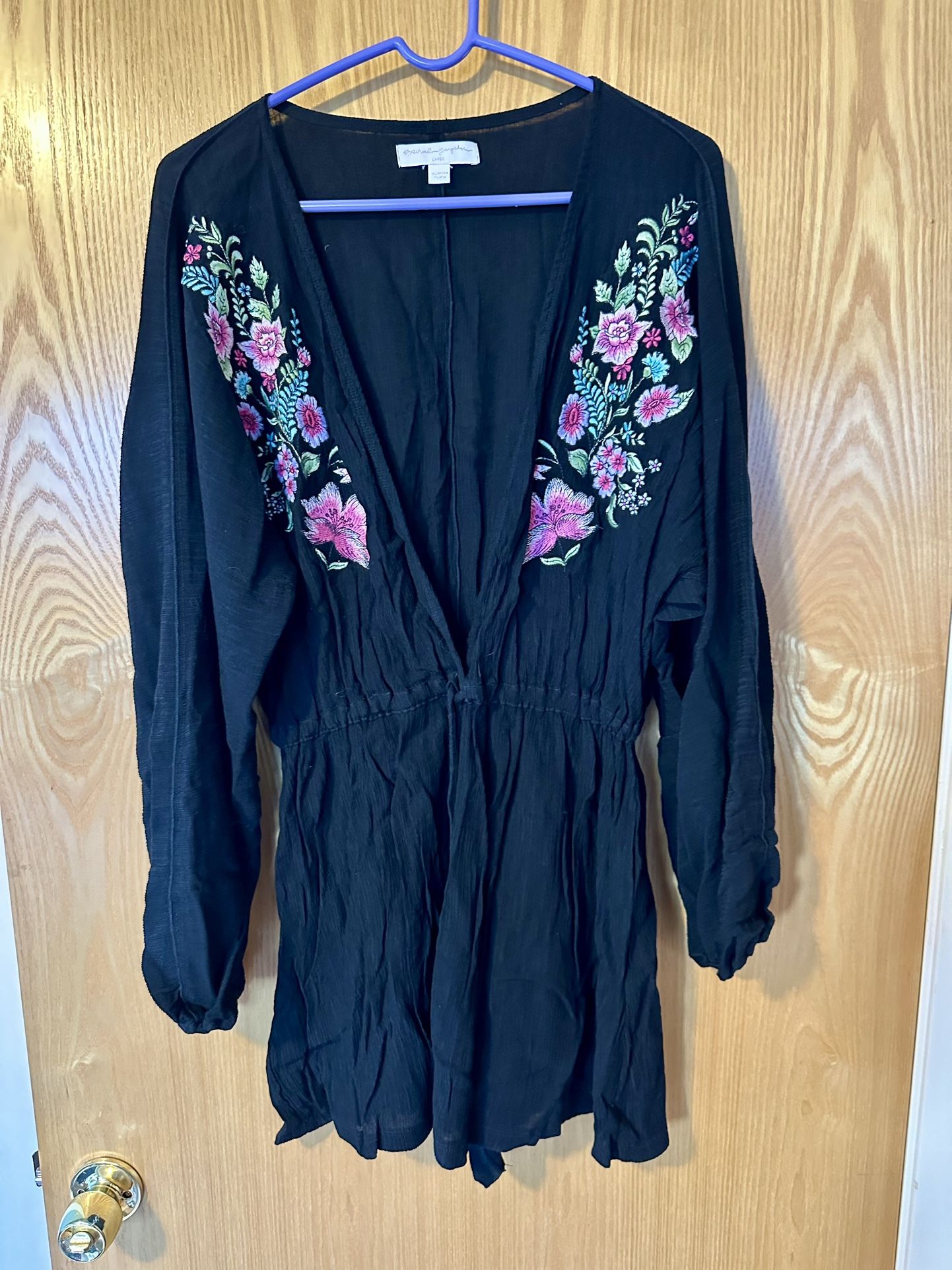 Spiritual Gangster Black Embroidered Floral Zella Romper