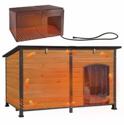 Extra Large Heated Dog House AIR63-HP-LX, 59.1"L Wooden Dog Shelter with Heating Pad