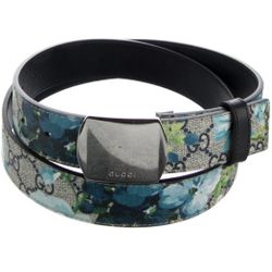 Gucci Bloom Blue Flower Patterned belt, Gucci Silver Clasp