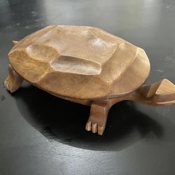Hand Carved Wooden Lidded Turtle Trinket Box