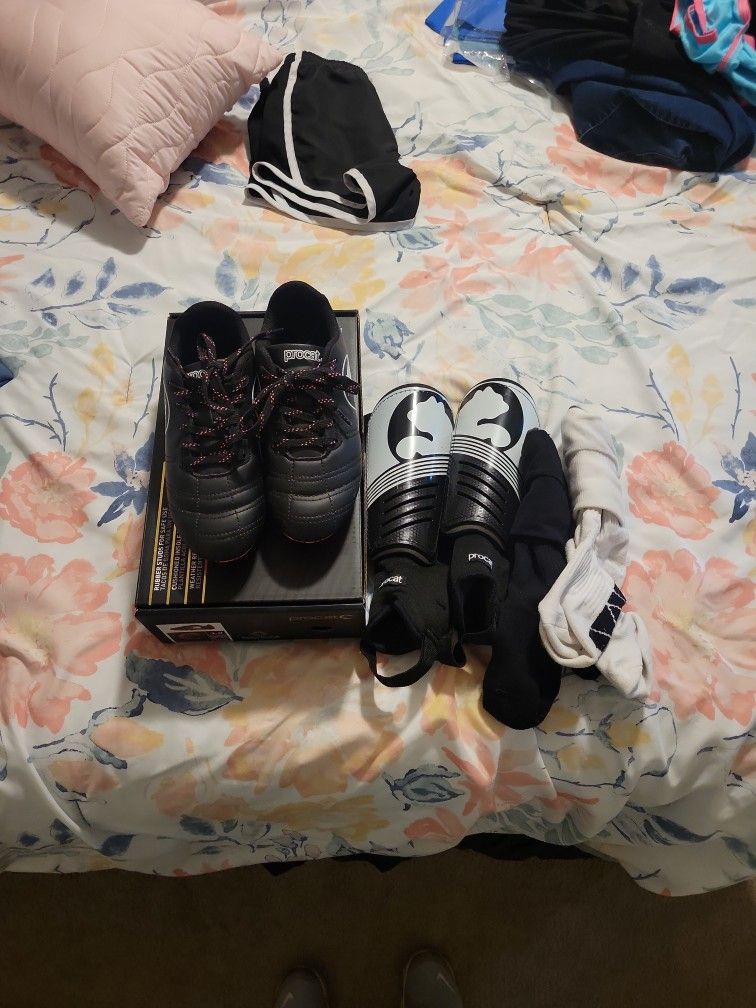 Kids Soccer Cleats 1, Shin Guards M, Socks M $20