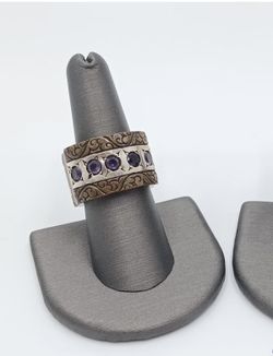 Super Unique Ring - Genuine Amethyst, Copper, Silver - size 7.5