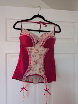 Fuscia Pink & Floral Corsett Bustier XL worn once