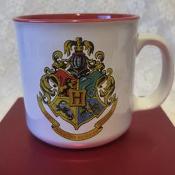 Harry Potter Hogwarts Crest White Camper Mug. 4x4 inches.