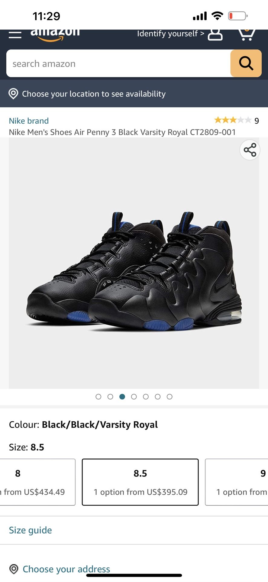 Nike Men's Shoes Air Penny Black Varsity Royal CT2809 001 Size