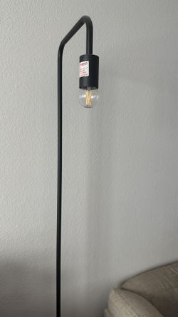 Set of two sleek industrial 70” standing black Lamps with Edison bulbs