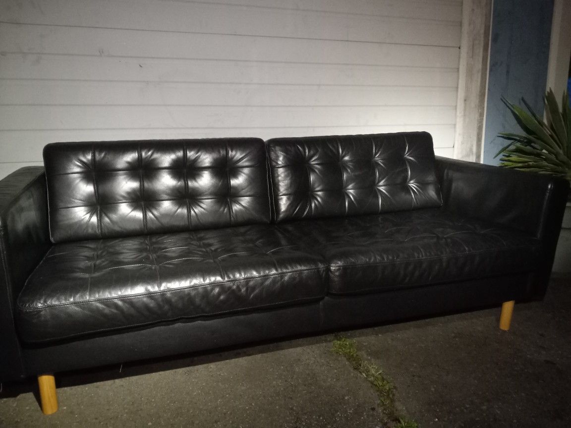 LANDSKRONA 3 Seater Black Leather Ikea Couch
