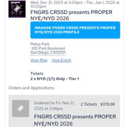 Two Proper NYD Tickets (Thurs. 1/1 Only)