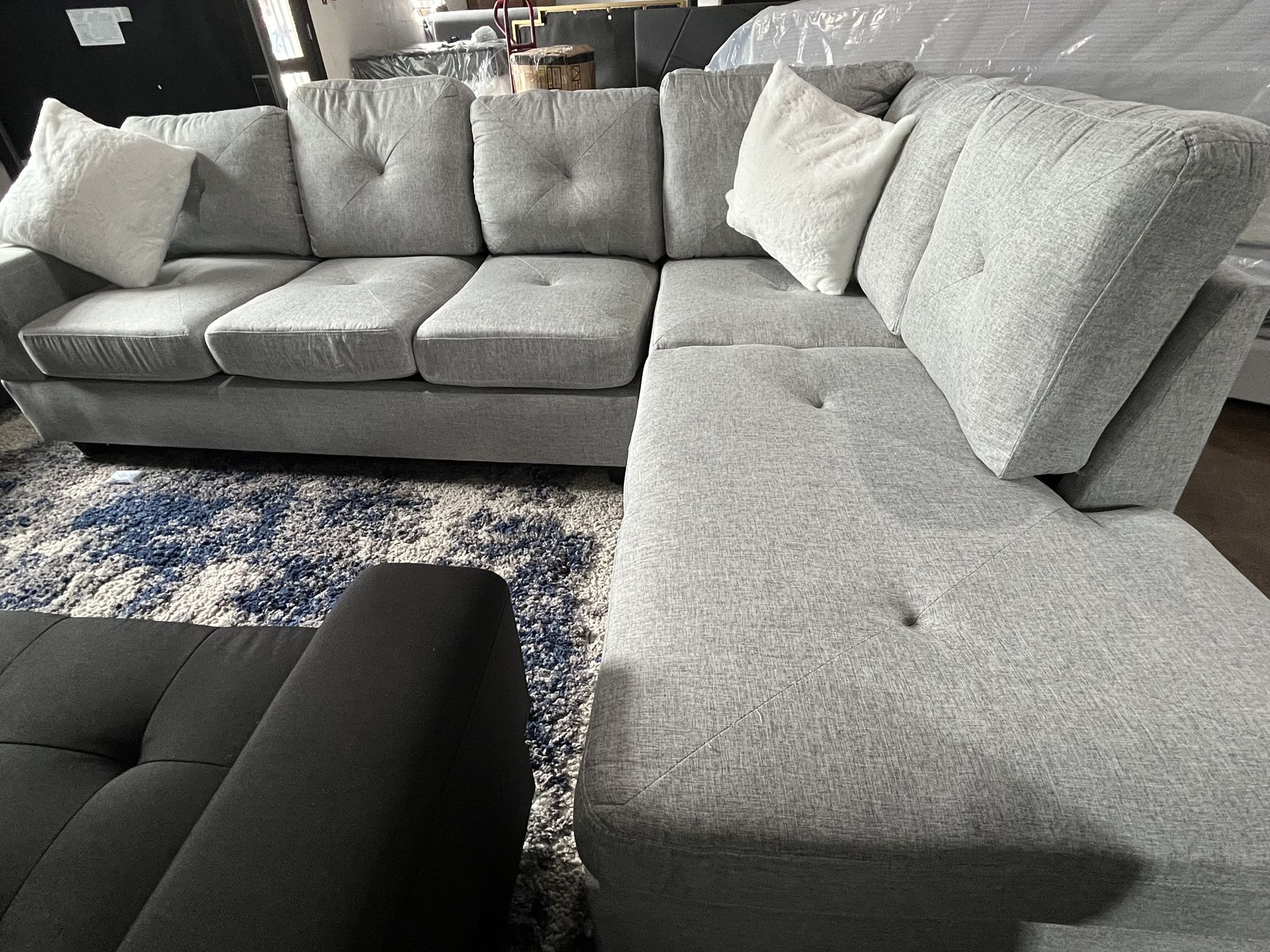 Beautiful Grey Sectional w/ Chaise & Cup Holders – $795 ⭐️ $0 Down Financing + Same Day Delivery