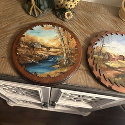 Set If Two Hand  CB painted Saws On A Wooden Frame