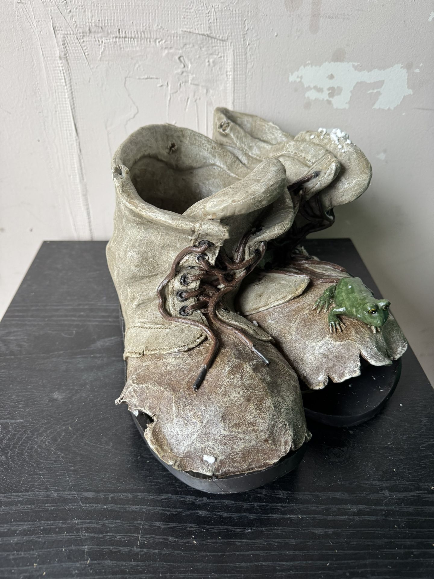 Vintage Boot Planter with Frog Figurine