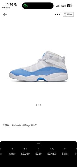 Jordan 6 rings unc 8.5
