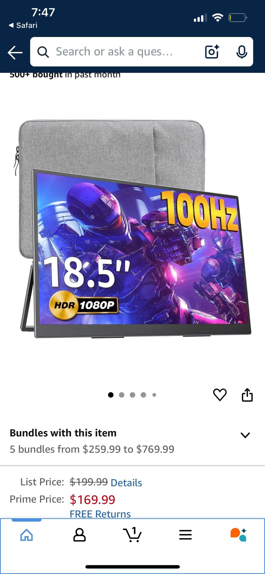 $200 VALUE Portable Gaming Monitor 18.5” 100Hz With Carrying Case