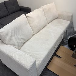 Convertible Sofa Bed Pull-Out Couch – Ivory Corduroy