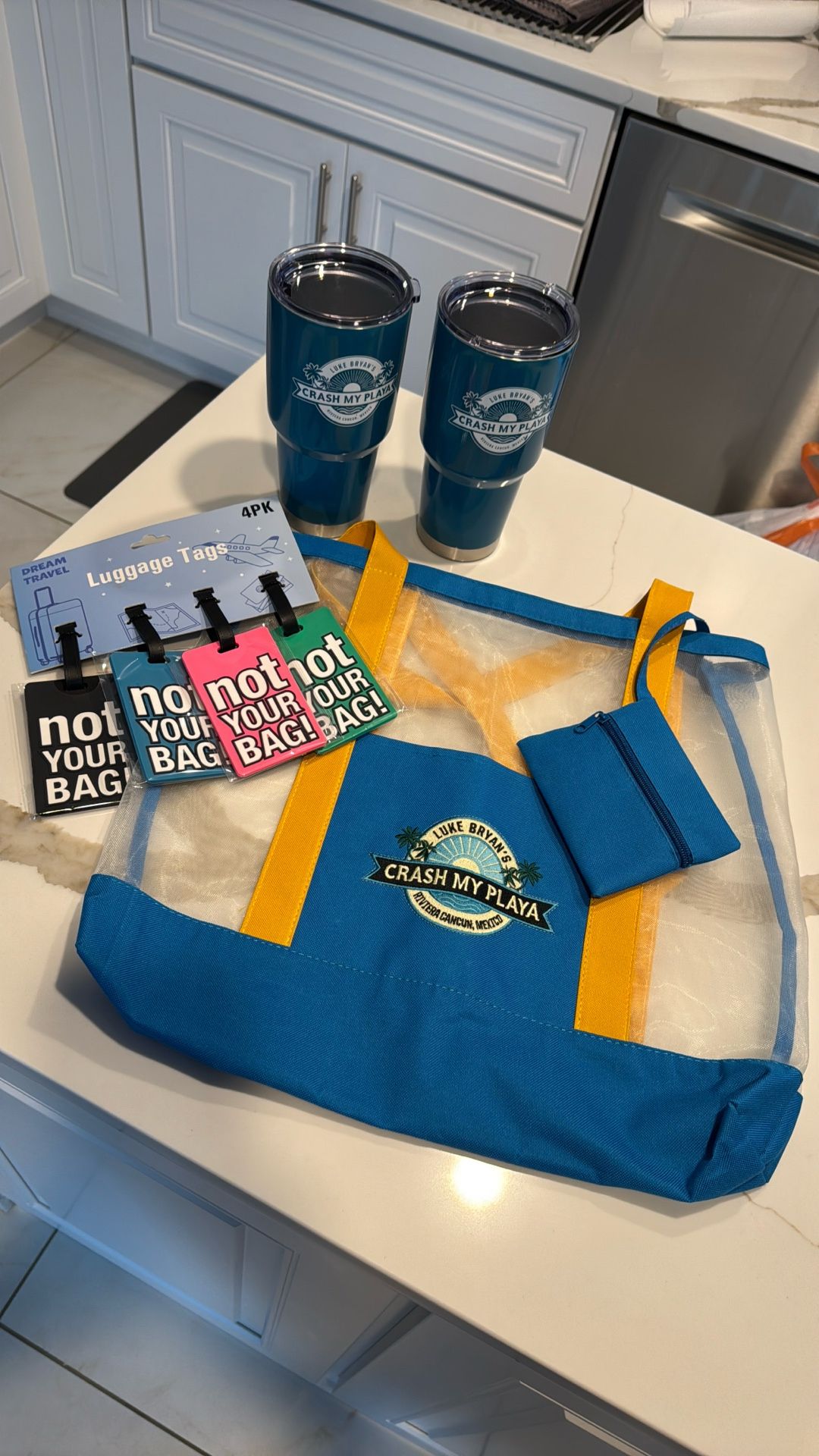 Crash My Playa Country Music Luke Bryan 2 Stainless Insulated Cups, Tote Bag And Luggage Tags 