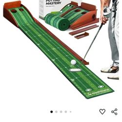 Putting Green, 9.8ft Golf Putting Mat with Automatic Ball Return Track & Putting Mirror, Indoor Putting Greens for Home with Thickened Wrinkle-Free Cr