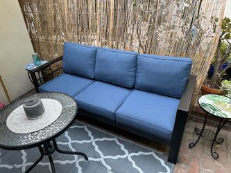 Wisteria Lane Aluminum Outdoor Sofa, 3 Seats Patio Couch All-Weather Rust-Proof Modern Metal Patio Furniture with 5" Thick Olefin Cushions, Blue