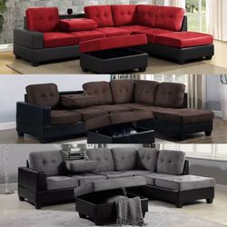 SECTIONAL SOFA WITH OTTOMAN AND CUPHOLDERS NEW!DELIVERY TODAY