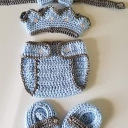 Crochet Baby Boy Prince Diaper Cover Outfit Photo Prop 