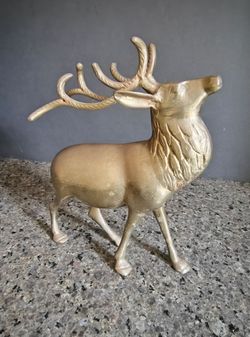 Vintage Mid Century Modern Brass Antlered Elk Caribou Reindeer Figurine