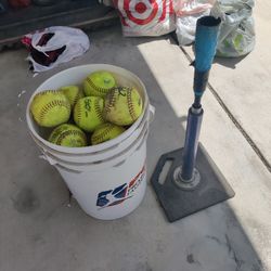 Jugs Adjustable Tee and a Bucket of Softballs